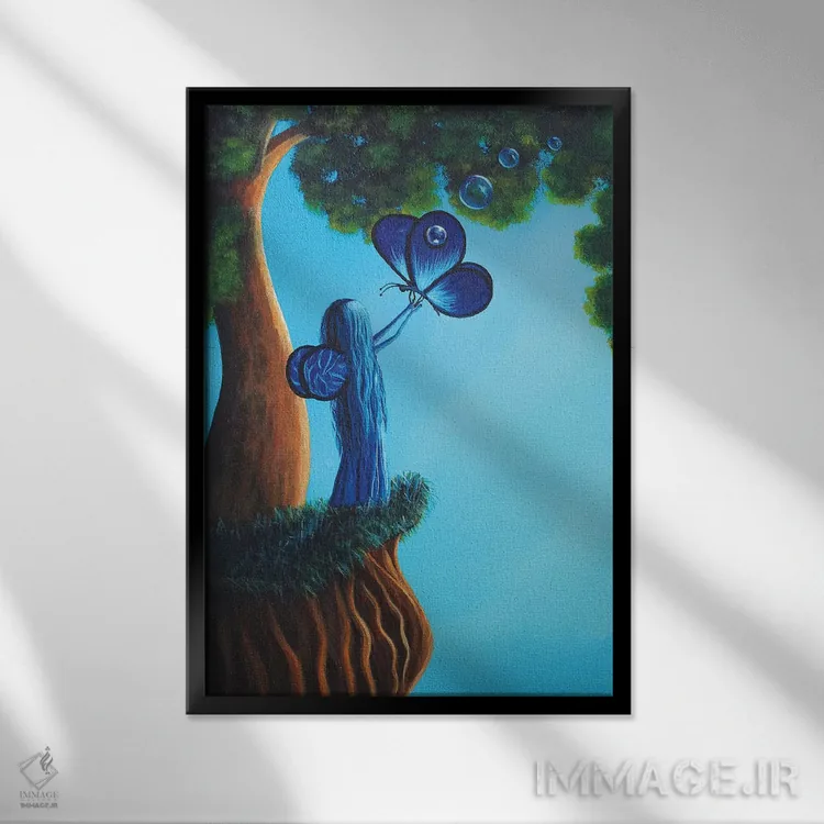 تابلو دکوراتیو پری یاقوت کبود اثر سالن هنری مون لایت - نمای قابدار مشکی