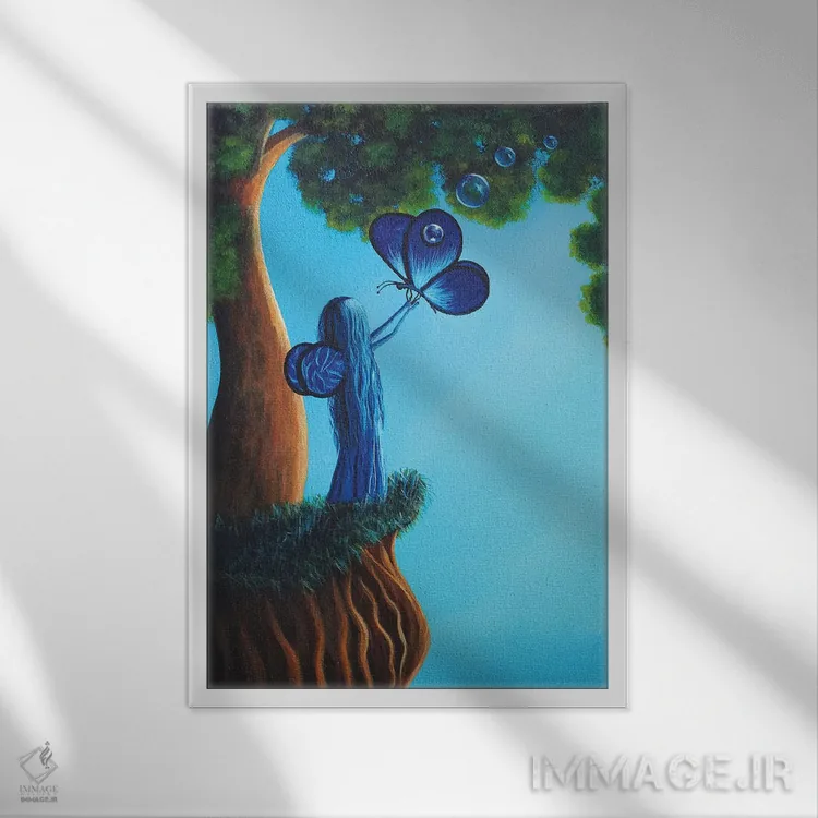 تابلو دکوراتیو پری یاقوت کبود اثر سالن هنری مون لایت - نمای قابدار سفید