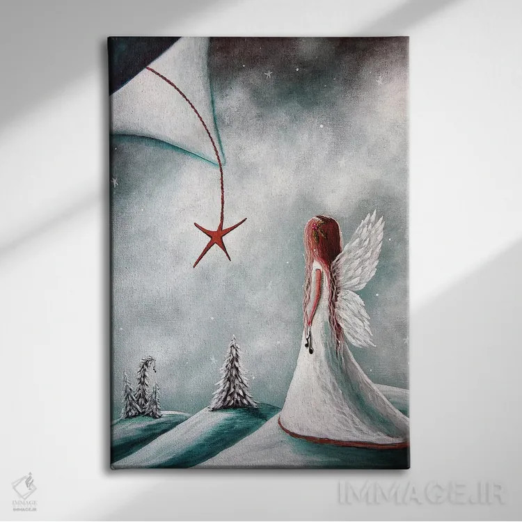 تابلو دکوراتیو ستاره کریسمس اثر سالن هنری مون لایت - نمای روبهرو روی دیوار