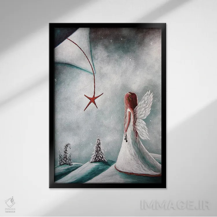 تابلو دکوراتیو ستاره کریسمس اثر سالن هنری مون لایت - نمای قابدار مشکی