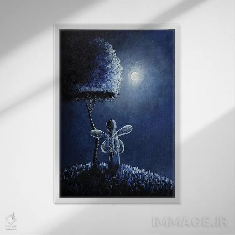 تابلو دکوراتیو پری توپاز اثر سالن هنری مون لایت - نمای قابدار سفید