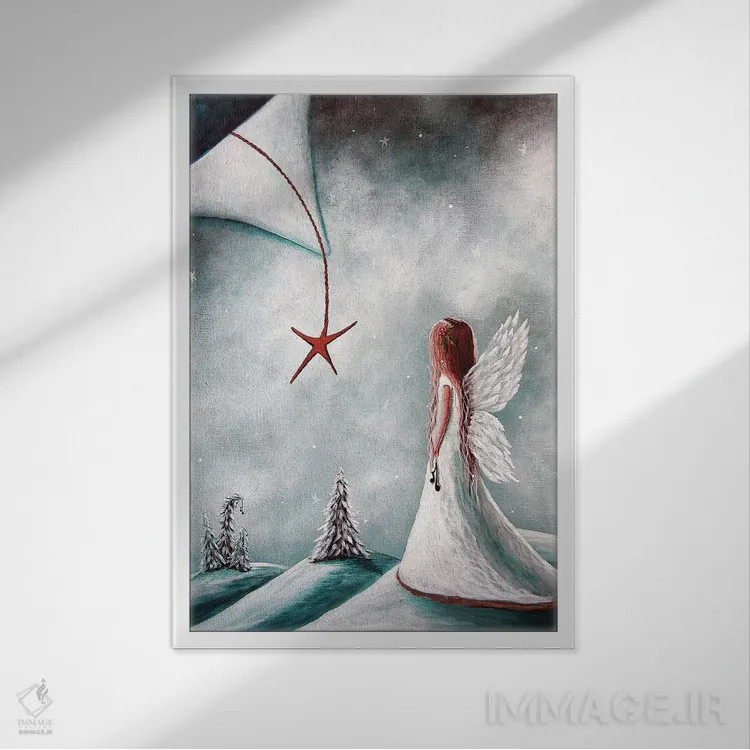 تابلو دکوراتیو ستاره کریسمس اثر سالن هنری مون لایت - نمای قابدار سفید