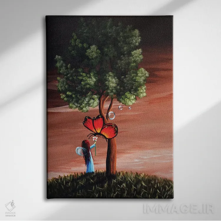 تابلو دکوراتیو پروانه ها بهترین دوست پری ها هستند اثر سالن هنری مون لایت - نمای روبهرو روی دیوار