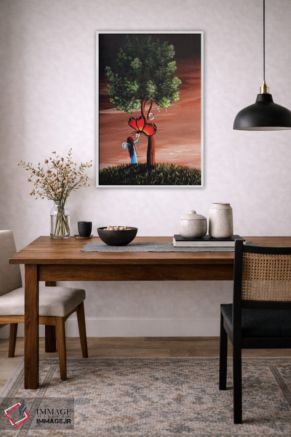 تابلو دکوراتیو پروانه ها بهترین دوست پری ها هستند اثر سالن هنری مون لایت - D2W