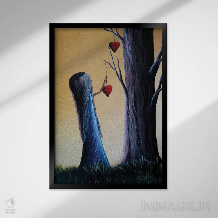 تابلو دکوراتیو درخت کیوبید اثر سالن هنری مون لایت - نمای قابدار مشکی