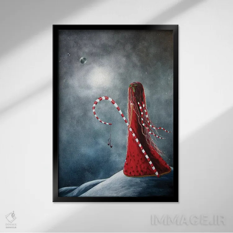 تابلو دکوراتیو پری آب نبات چوبی اثر سالن هنری مون لایت - نمای قابدار مشکی