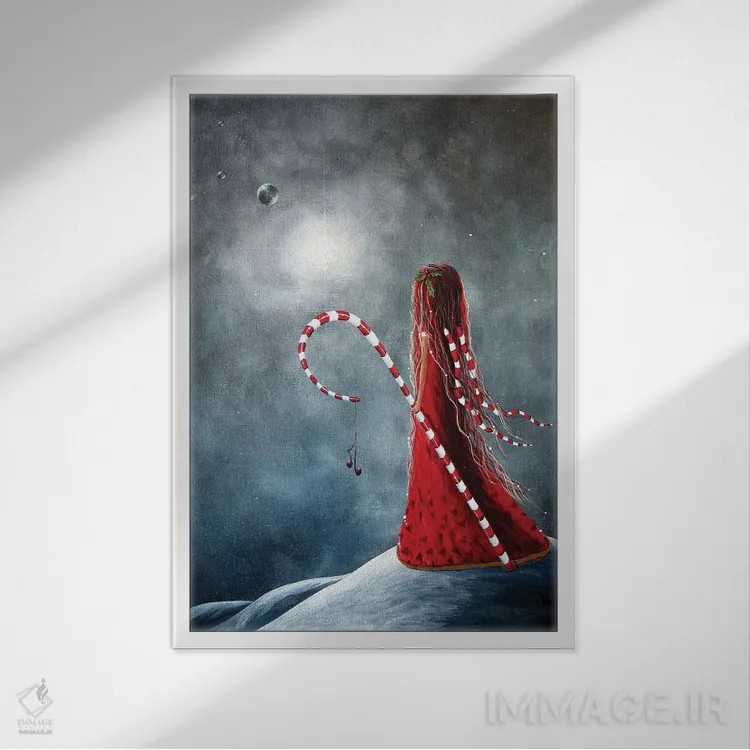 تابلو دکوراتیو پری آب نبات چوبی اثر سالن هنری مون لایت - نمای قابدار سفید