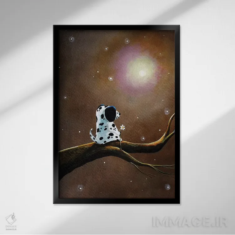 تابلو دکوراتیو دالمیشن دوست داشتنی اثر سالن هنری مون لایت - نمای قابدار مشکی