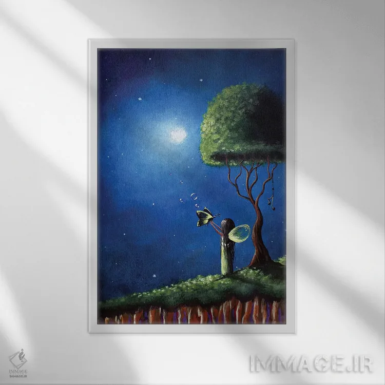 تابلو دکوراتیو آرزوهای پری اثر سالن هنری مون لایت - نمای قابدار سفید