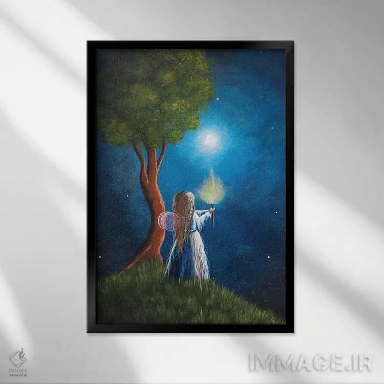 تابلو دکوراتیو نگهبان نور اثر سالن هنری مون لایت - نمای قابدار مشکی