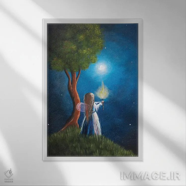 تابلو دکوراتیو نگهبان نور اثر سالن هنری مون لایت - نمای قابدار سفید