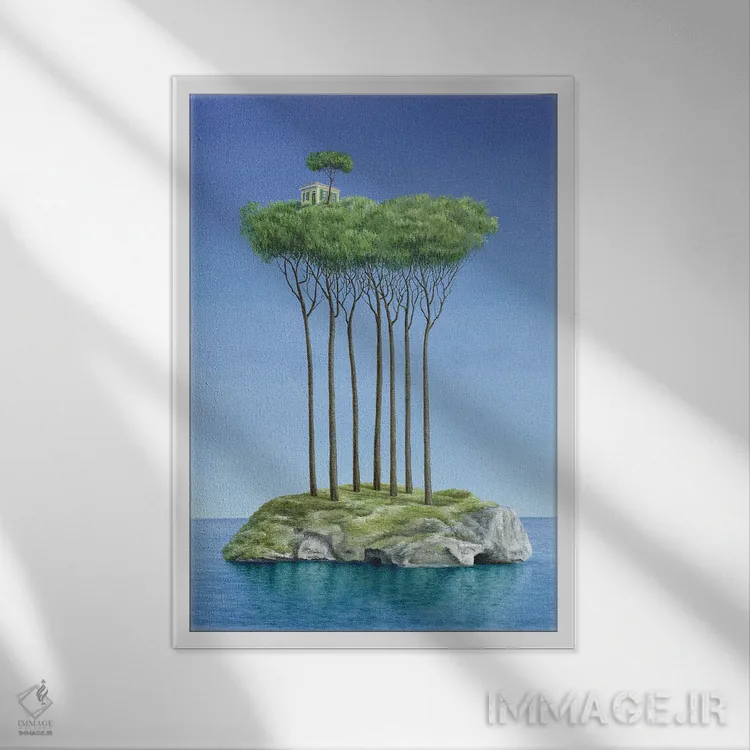 تابلو دکوراتیو "در آرامش جزیره ام" اثر مارلن ژانس - نمای قابدار سفید