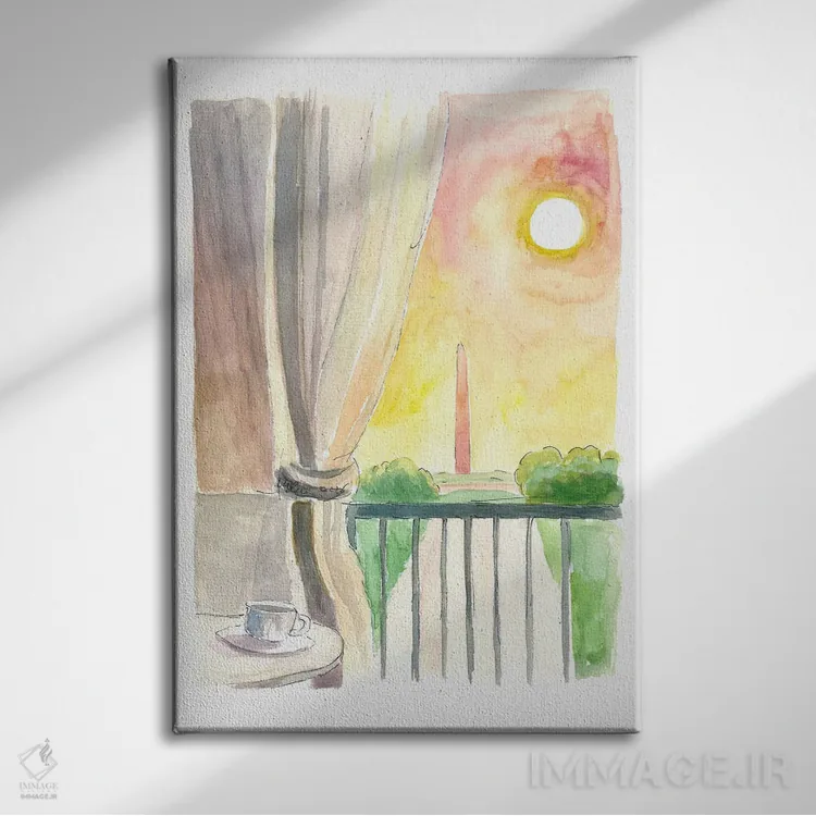 تابلو دکوراتیو "نمای شگفت انگیز بنای واشنگتن از بالکن" اثر مارکوس و مارتینا بلیشنر - نمای روبهرو روی دیوار