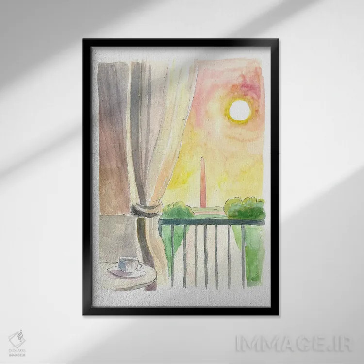 تابلو دکوراتیو "نمای شگفت انگیز بنای واشنگتن از بالکن" اثر مارکوس و مارتینا بلیشنر - نمای قابدار مشکی