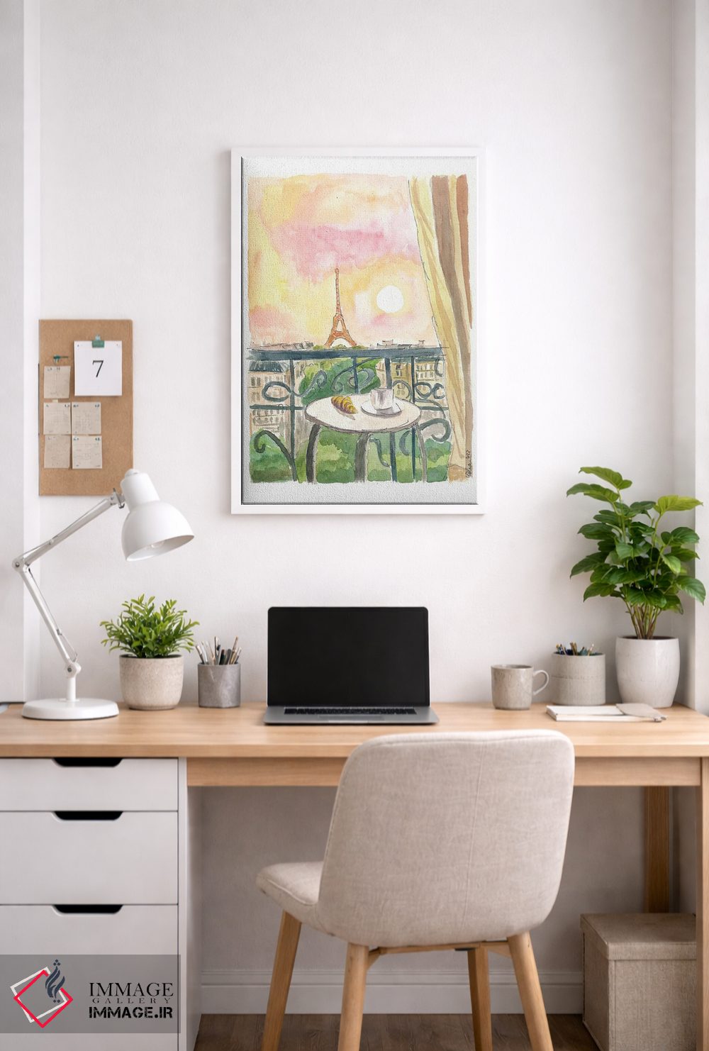 تابلو دکوراتیو "نمای بالکن پاریس فرانسه با کروسان و قهوه" اثر مارکوس و مارتینا بلیشنر - D3W