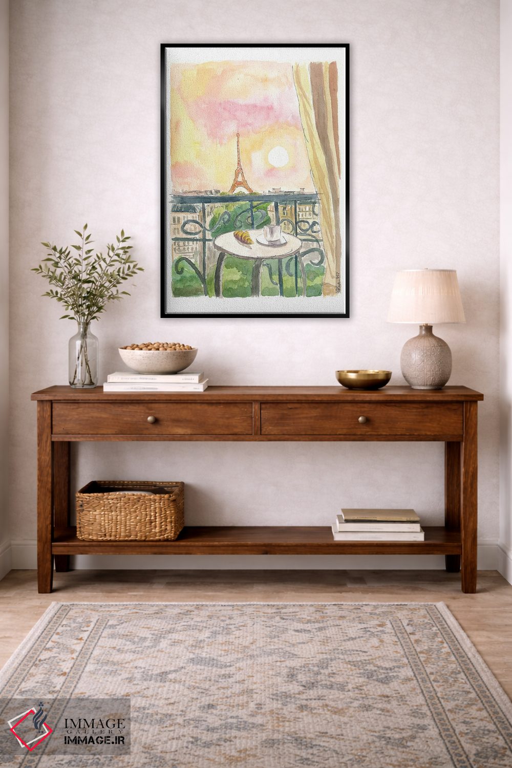 تابلو دکوراتیو "نمای بالکن پاریس فرانسه با کروسان و قهوه" اثر مارکوس و مارتینا بلیشنر - D5B