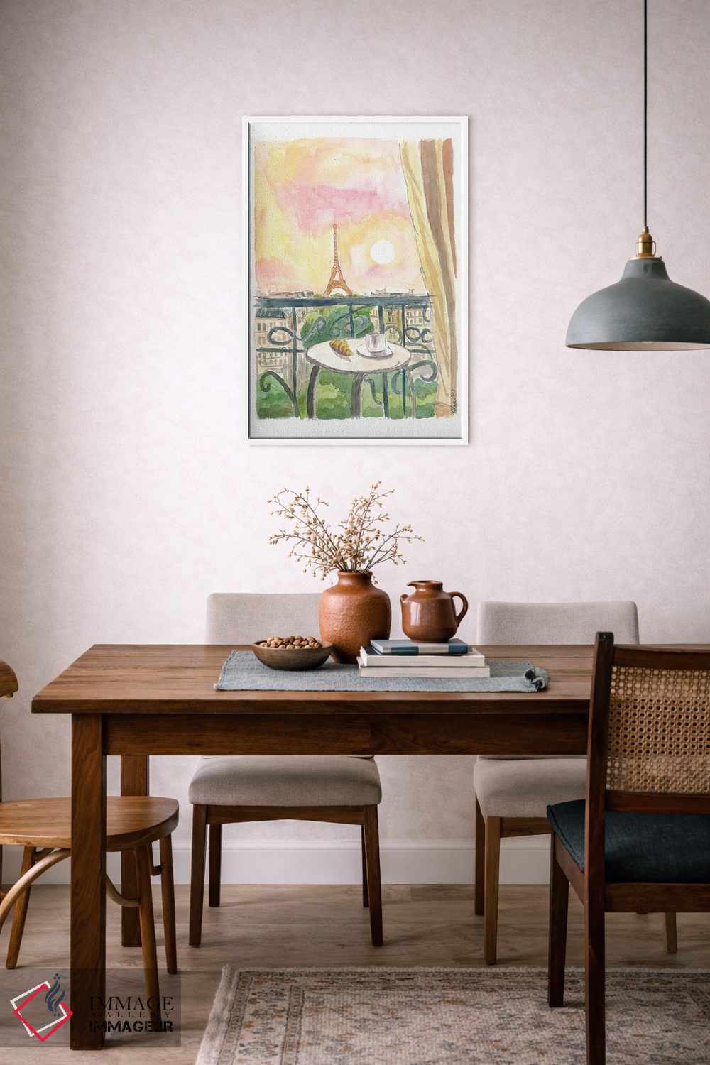 تابلو دکوراتیو "نمای بالکن پاریس فرانسه با کروسان و قهوه" اثر مارکوس و مارتینا بلیشنر - D6W