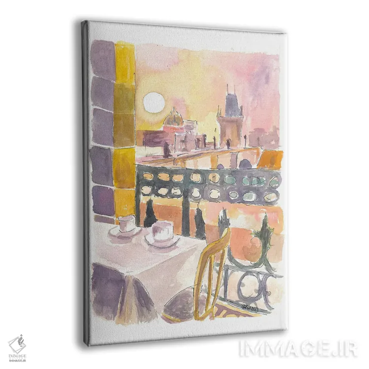تابلو دکوراتیو "میز کافه در پراگ جمهوری چک با نمای پل کارلوف" اثر مارکوس و مارتینا بلیشنر - نمای پرسپکتیو محصول