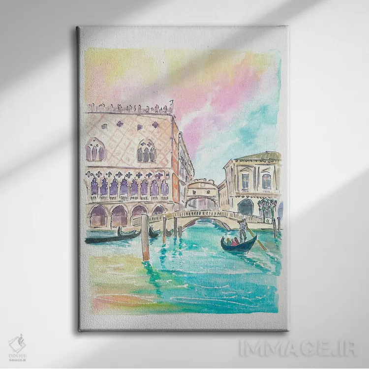 تابلو دکوراتیو نمای پل معروف آه ها در ونیز از سطح آب اثر مارکوس و مارتینا بلیشنر - نمای روبهرو روی دیوار