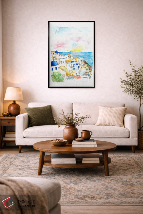 تابلو دکوراتیو "اویا سانتورینی، گنبدهای آبی و دریا" اثر مارکوس و مارتینا بلیشنر - D3B