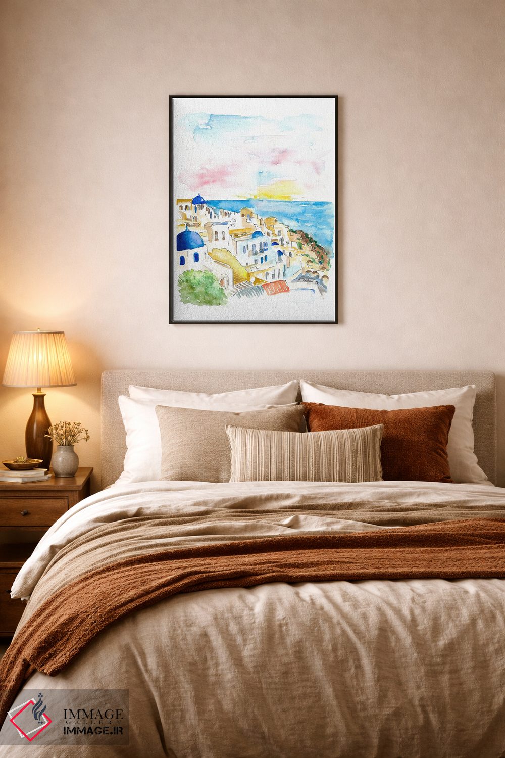 تابلو دکوراتیو "اویا سانتورینی، گنبدهای آبی و دریا" اثر مارکوس و مارتینا بلیشنر - D6B