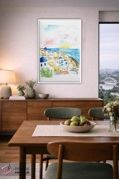 تابلو دکوراتیو "اویا سانتورینی، گنبدهای آبی و دریا" اثر مارکوس و مارتینا بلیشنر - D5W