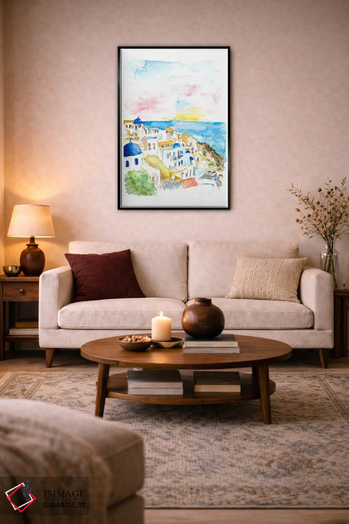 تابلو دکوراتیو "اویا سانتورینی، گنبدهای آبی و دریا" اثر مارکوس و مارتینا بلیشنر - D4B
