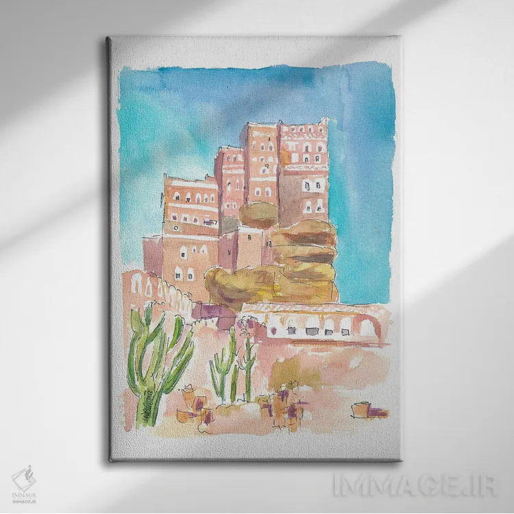 تابلو دکوراتیو دارالحجر کاخ تاریخی سنگی نزدیک صنعا یمن اثر مارکوس و مارتینا بلیشنر - نمای روبهرو روی دیوار