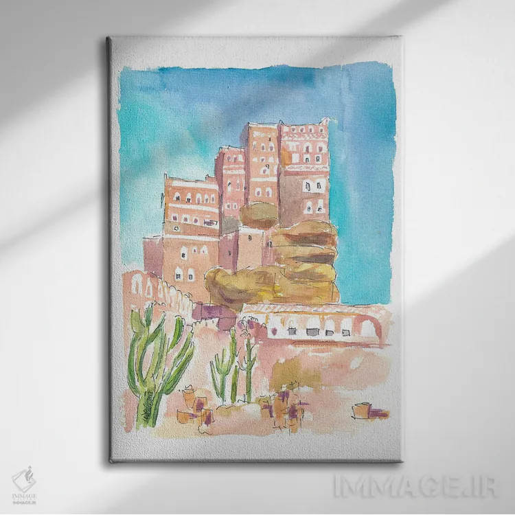 تابلو دکوراتیو دارالحجر کاخ تاریخی سنگی نزدیک صنعا یمن اثر مارکوس و مارتینا بلیشنر - نمای روبهرو روی دیوار
