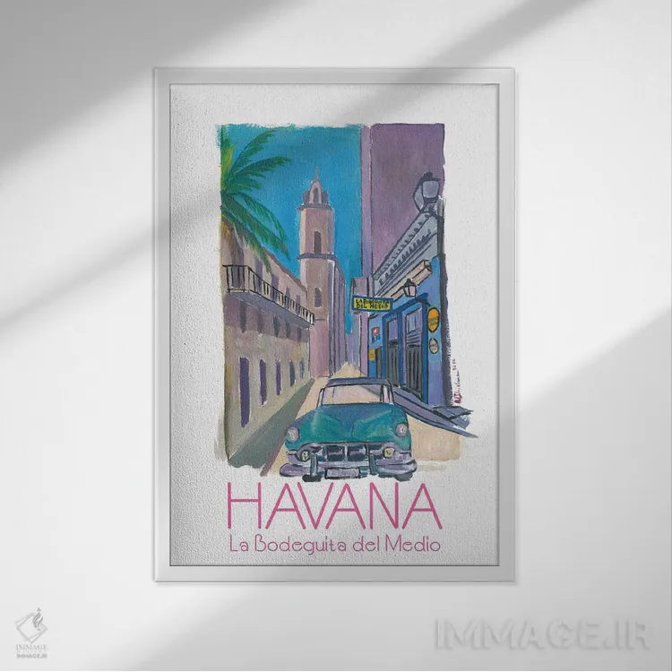 تابلو دکوراتیو هاوانا کوبا - پوستر اثر مارکوس و مارتینا بلیشنر - نمای قابدار سفید