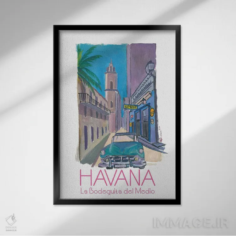 تابلو دکوراتیو هاوانا کوبا - پوستر اثر مارکوس و مارتینا بلیشنر - نمای قابدار مشکی