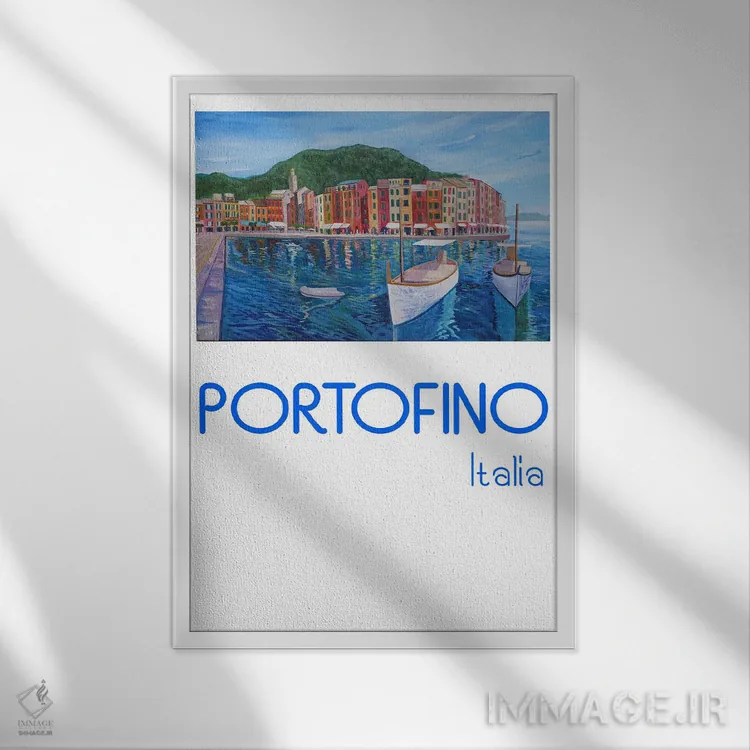 تابلو دکوراتیو پوستر رترو پورتوفینو، مروارید مدیترانه در ریویر… اثر مارکوس و مارتینا بلیشنر - نمای قابدار سفید