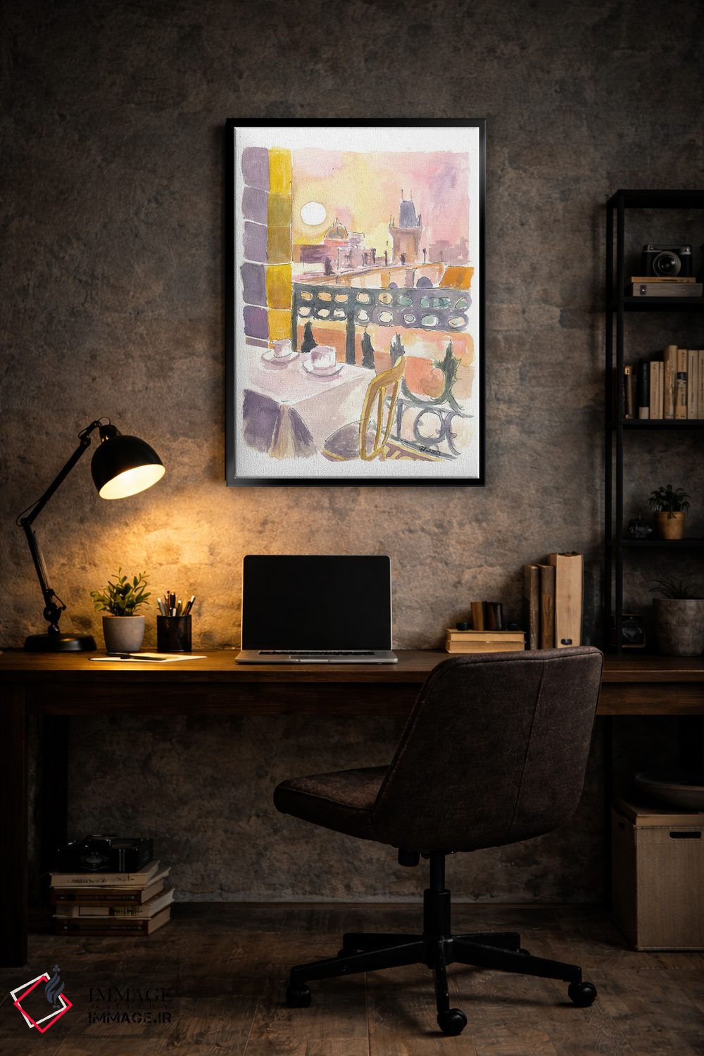 تابلو دکوراتیو "میز کافه در پراگ جمهوری چک با نمای پل کارلوف" اثر مارکوس و مارتینا بلیشنر - D6B