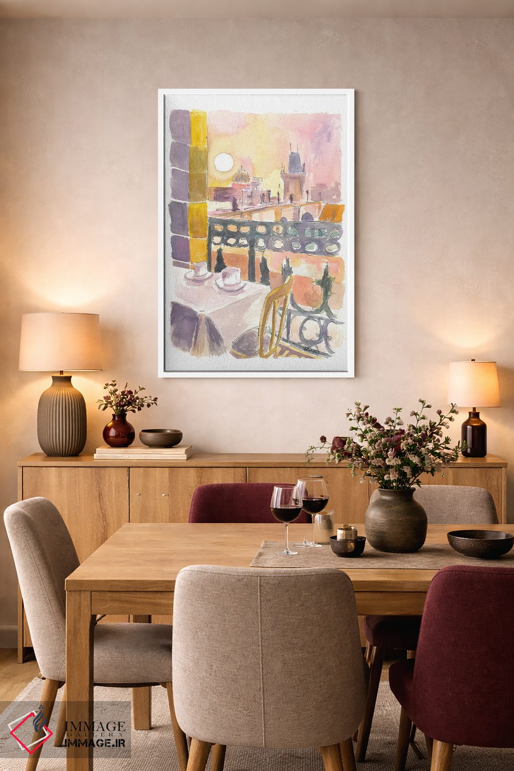 تابلو دکوراتیو "میز کافه در پراگ جمهوری چک با نمای پل کارلوف" اثر مارکوس و مارتینا بلیشنر - D5W