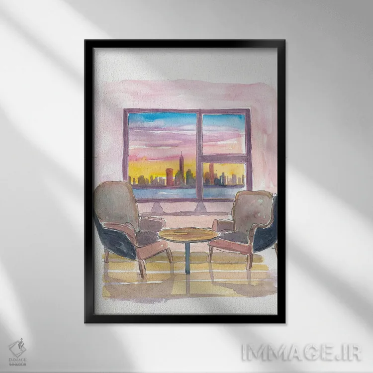 تابلو دکوراتیو پنجره پانوراما دنج به مرکز شهر نیویورک اثر مارکوس و مارتینا بلیشنر - نمای قابدار مشکی