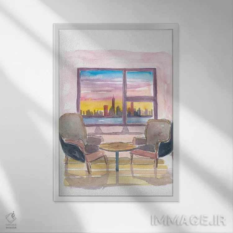 تابلو دکوراتیو پنجره پانوراما دنج به مرکز شهر نیویورک اثر مارکوس و مارتینا بلیشنر - نمای قابدار سفید