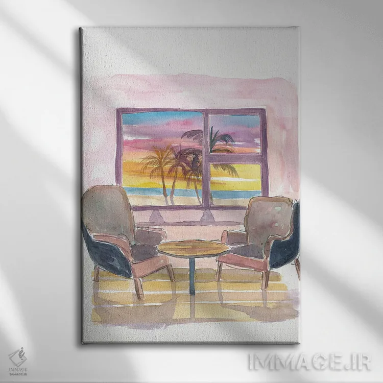 تابلو دکوراتیو پنجره پانوراما دنج به غروب و ساحل اثر مارکوس و مارتینا بلیشنر - نمای روبهرو روی دیوار