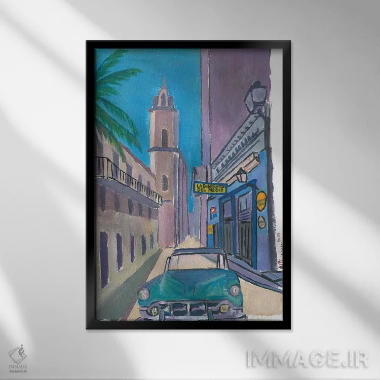 تابلو دکوراتیو نمای خیابان لا بودنکیتا دل مدیو در هاوانا کوبا اثر مارکوس و مارتینا بلیشنر - نمای قابدار مشکی