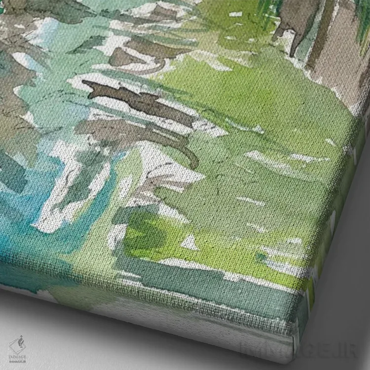 تابلو دکوراتیو شهرک روستایی لیگوریا ایتالیا با نهر و پل اثر مارکوس و مارتینا بلیشنر - نمای نزدیک بافت بوم