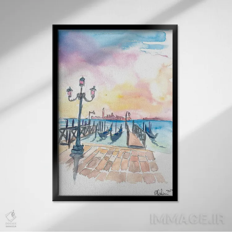 تابلو دکوراتیو نمای مشهور سن جورجیو ماجوره در ونیز همراه با گو… اثر مارکوس و مارتینا بلیشنر - نمای قابدار مشکی