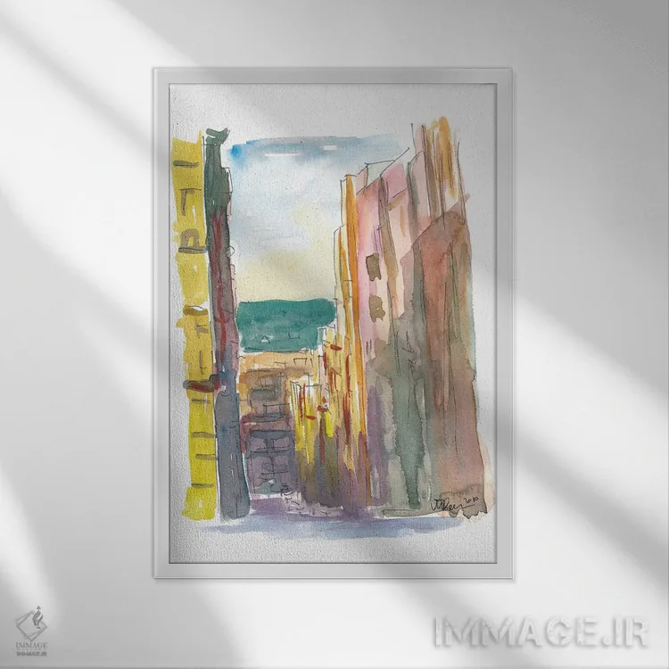 تابلو دکوراتیو نمای خیابان لاواپیس مادرید با آفتاب و سایه ها اثر مارکوس و مارتینا بلیشنر - نمای قابدار سفید