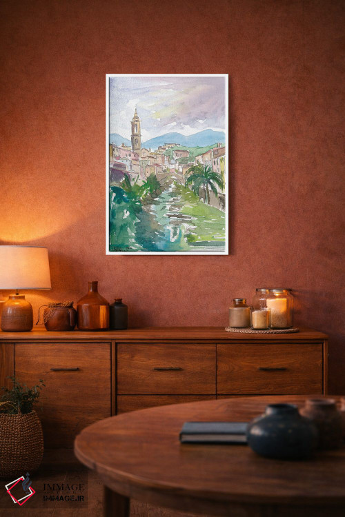 تابلو دکوراتیو شهرک روستایی لیگوریا ایتالیا با نهر و پل اثر مارکوس و مارتینا بلیشنر - D3W