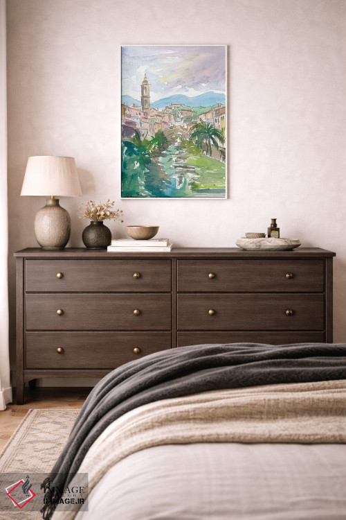 تابلو دکوراتیو شهرک روستایی لیگوریا ایتالیا با نهر و پل اثر مارکوس و مارتینا بلیشنر - D2W