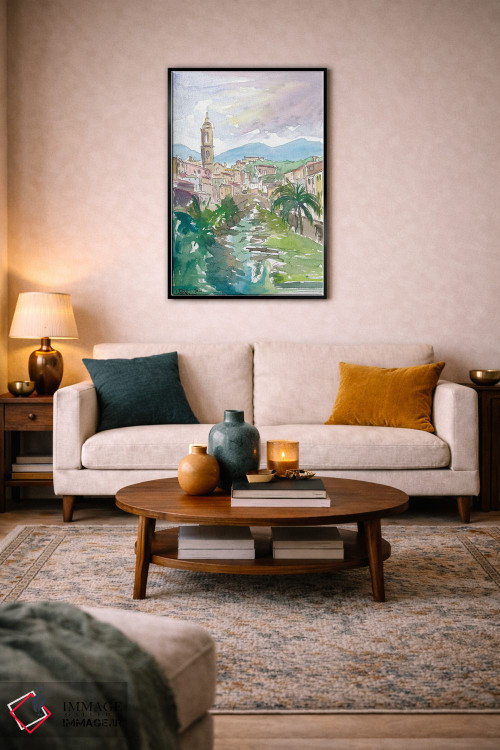 تابلو دکوراتیو شهرک روستایی لیگوریا ایتالیا با نهر و پل اثر مارکوس و مارتینا بلیشنر - D5B