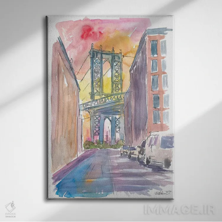 تابلو دکوراتیو چشم اندازی ویژه به پل منهتن نیویورک در غروب اثر مارکوس و مارتینا بلیشنر - نمای روبهرو روی دیوار