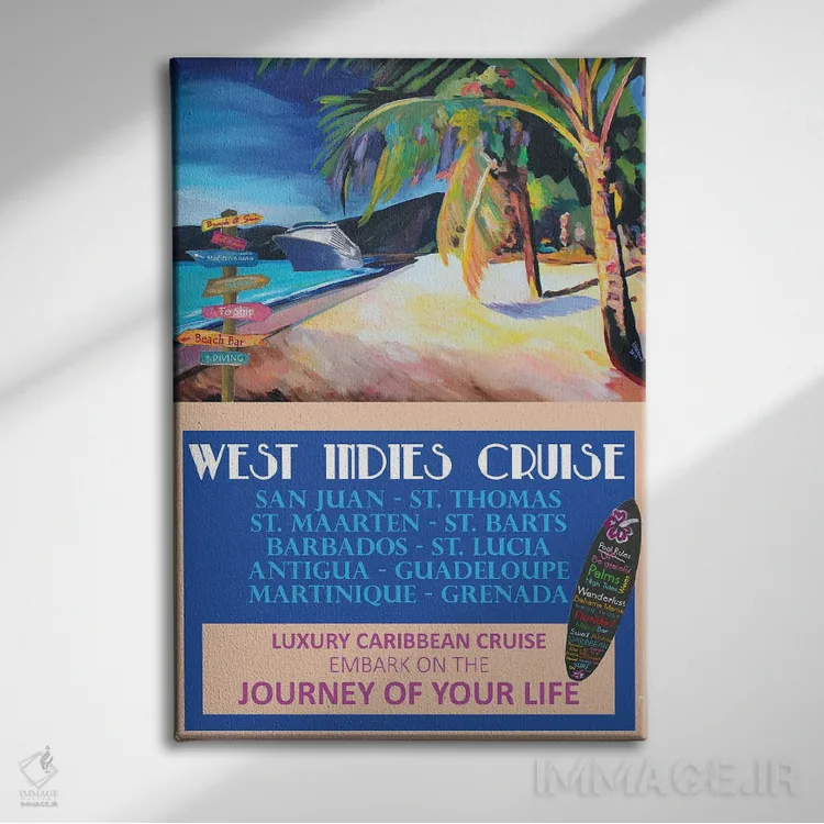 تابلو دکوراتیو پوستر سفر دریایی وسته ایندیز به سبک رترو اثر مارکوس و مارتینا بلیشنر - نمای روبهرو روی دیوار