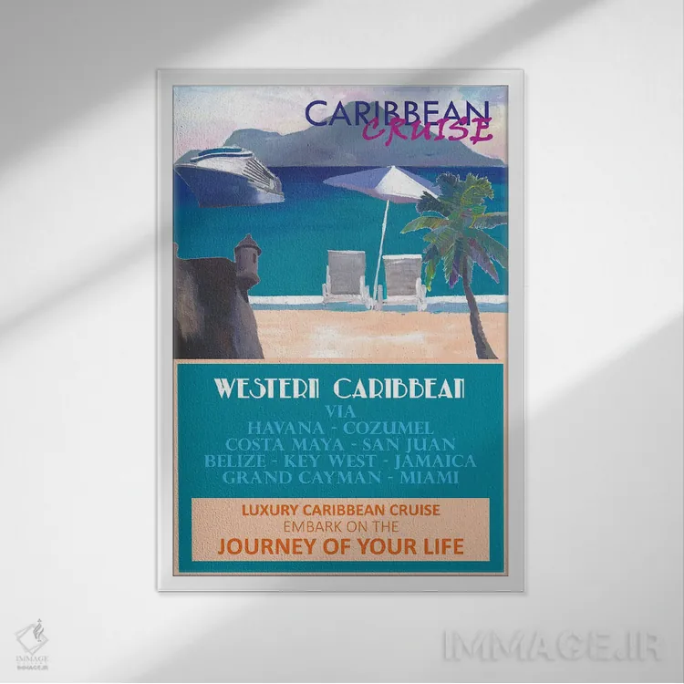 تابلو دکوراتیو پوستر سفر دریایی کارائیب غربی به سبک رترو ۲ اثر مارکوس و مارتینا بلیشنر - نمای قابدار سفید