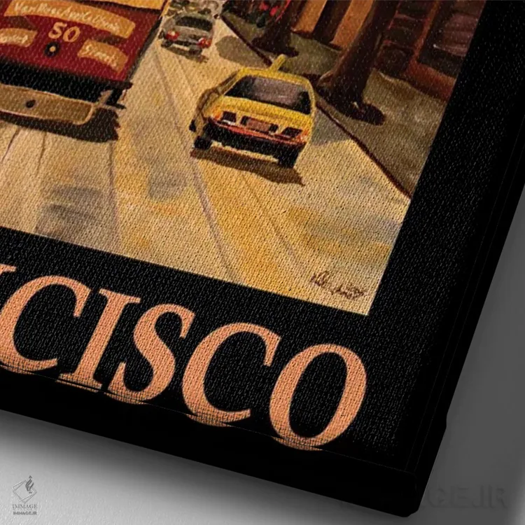 تابلو دکوراتیو پوستر کلاسیک رترو سانفرانسیسکو کالیفرنیا اثر مارکوس و مارتینا بلیشنر - نمای نزدیک بافت بوم