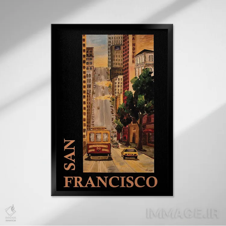 تابلو دکوراتیو پوستر کلاسیک رترو سانفرانسیسکو کالیفرنیا اثر مارکوس و مارتینا بلیشنر - نمای قابدار مشکی