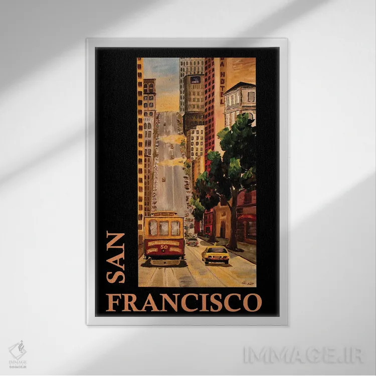 تابلو دکوراتیو پوستر کلاسیک رترو سانفرانسیسکو کالیفرنیا اثر مارکوس و مارتینا بلیشنر - نمای قابدار سفید